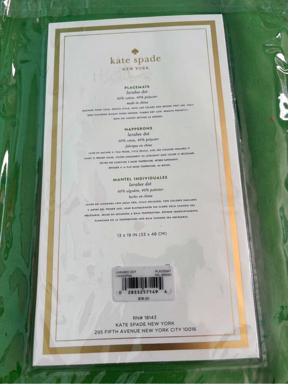 Kate Spade Set of 4 Placemats, Green Larabee Dot pattern - Picture 4 of 5